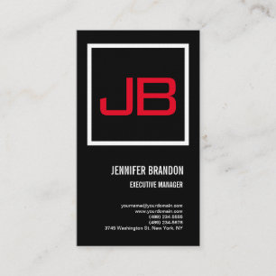 Linen Black Red Monogram Minimalist Modern Plain Business Card