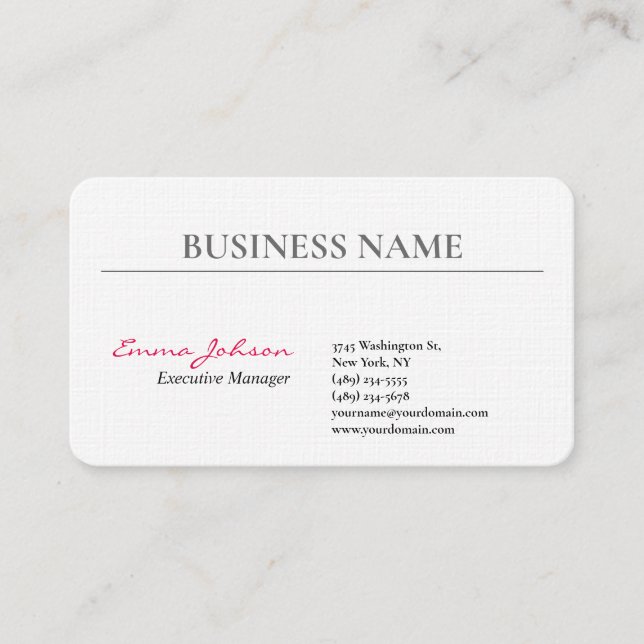 Linen Black White Pink Elegant Modern Simple  Business Card (Front)