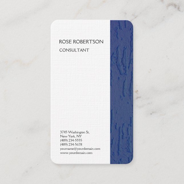 Linen Blue White Texture Minimalist Professional Business Card (Front)