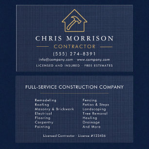 Linen Building Construction Navy Blue Business Card