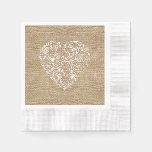 Linen burlap flower heart napkin (Front)