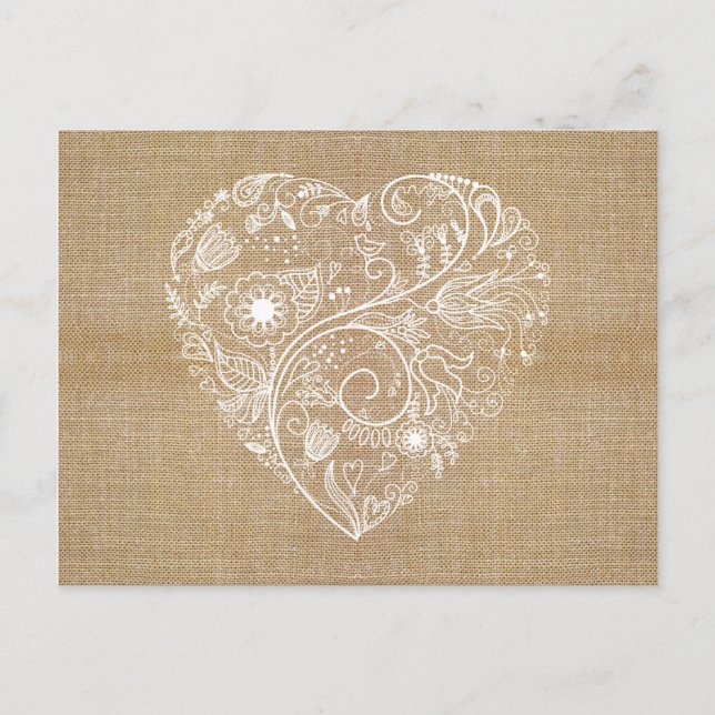 Linen burlap flower heart postcard (Front)