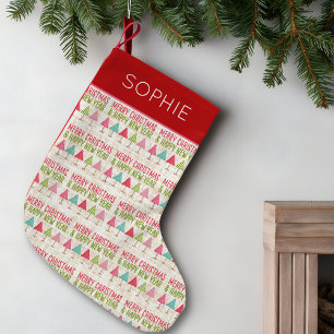 Linen Christmas Trees – Red Green Design Small Christmas Stocking