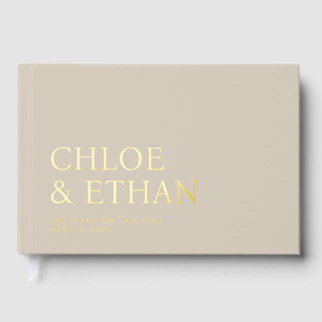 Linen Coloured Modern Wedding Foil Guest Book (Front)