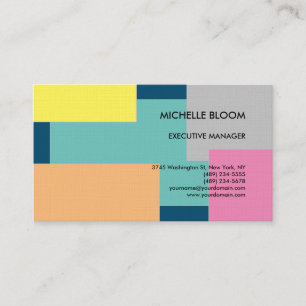 Linen Colourful Modern Plain Minimalist Rectangles Business Card
