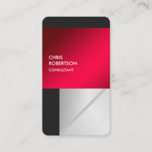 Linen Colourful Red Grey Rounded Business Card