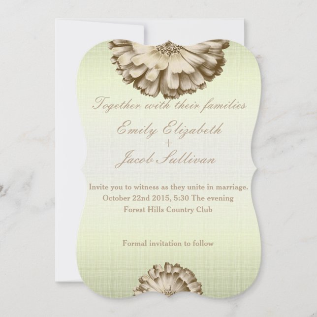 Linen Daisy Lime Green Nature Wedding Invitation (Front)