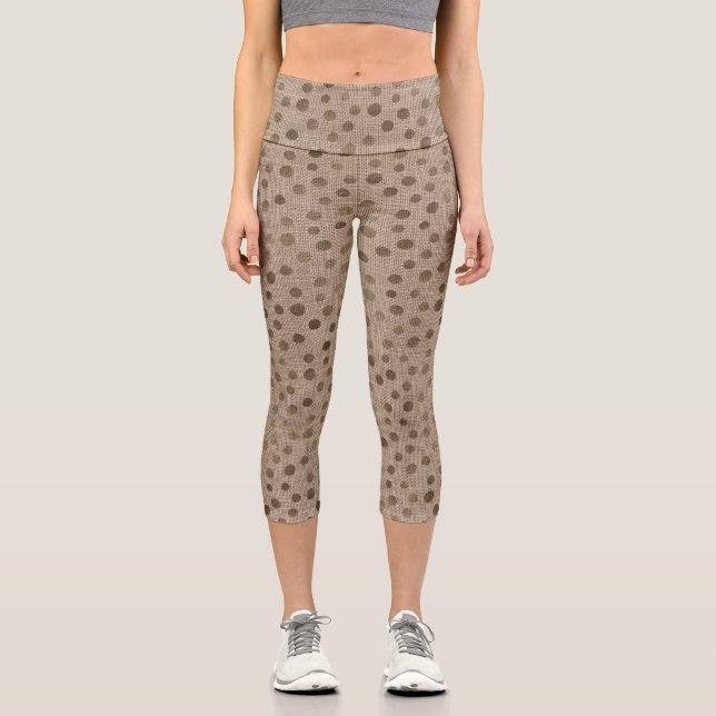 linen dots rustic modern bride tribe capri her leggings (Front)