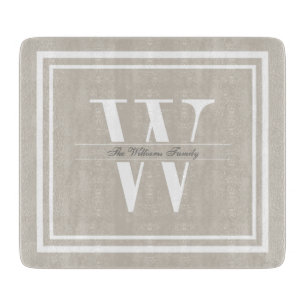 Linen Double Border Monogram Cutting Board