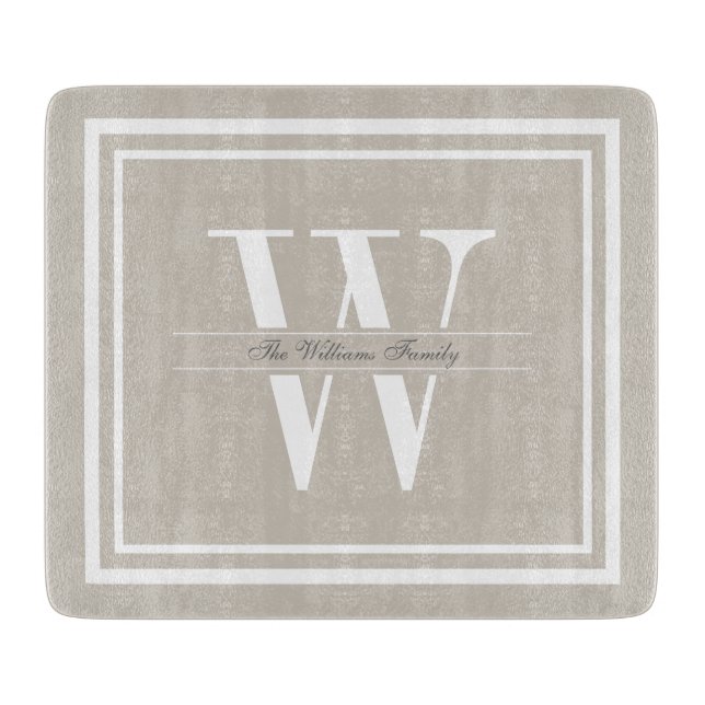 Linen Double Border Monogram Cutting Board (Front)