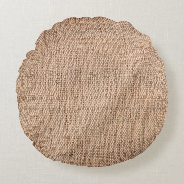 Linen duck coarse grain canvas crumpled vignette t round cushion (Front)