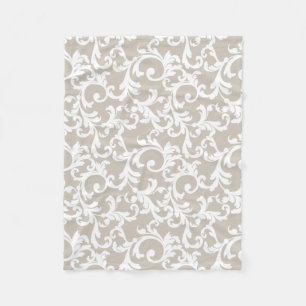 Linen Elegant Damask Print Fleece Blanket