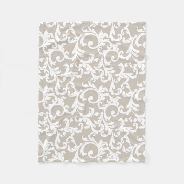 Linen Elegant Damask Print Fleece Blanket (Front)