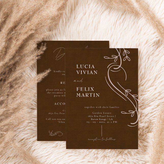 Linen Espresso Brown All in One Wedding Invitation (Creator Uploaded)