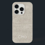 Linen Fabric Natural INITIALS Timeless Chic Design iPhone 15 Pro Case<br><div class="desc">Linen Fabric pattern in natural beige tones with custom INTIALS in white. Easy to personalise text,  text colour. Great for ANY Person,  Designer,  Stylist,  Gift. Modern,  Timeless,  Chic. Mix and match entire Linen / Tech Collections.</div>