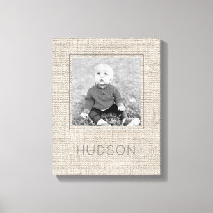 Linen Fabric Sweet Photo Name Timeless Keepsake Canvas Print