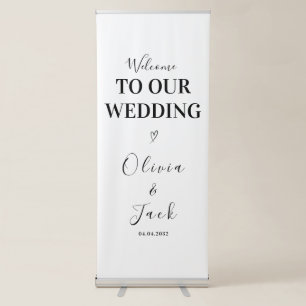 Linen Fabric Wedding Welcome Sign, Cloth Wedding Retractable Banner