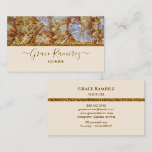 Linen   Faux Gold Glitter Marble Agate Monogram Business Card