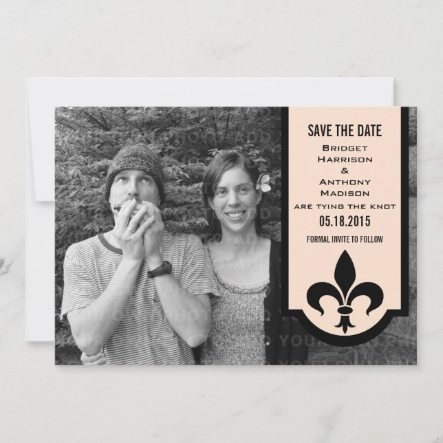 Linen Fleur De Lis Banner Save the Date Invite (Front)