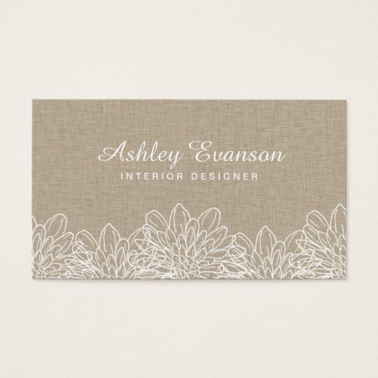 Linen Floral Elegant White Flowers Rustic Business Card