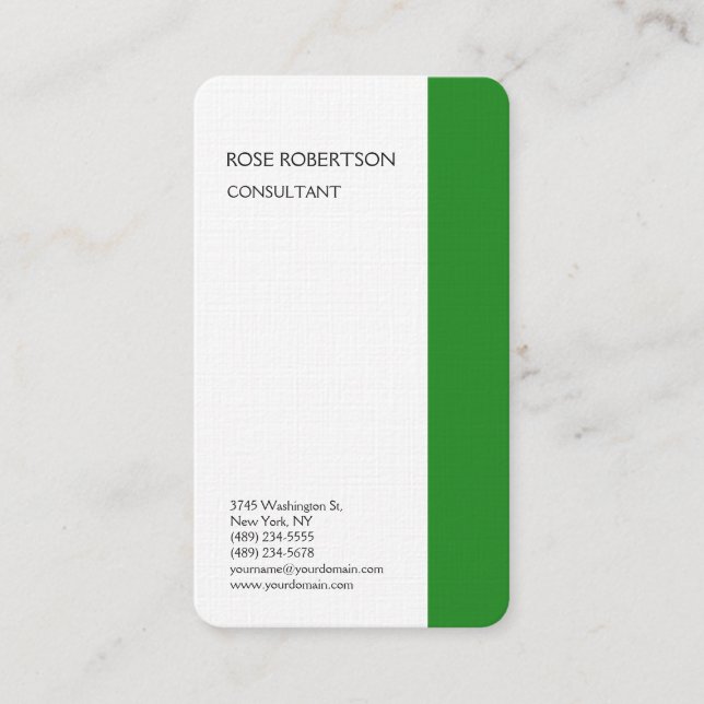 Linen Forest Green White Minimalist Professional Business Card (Front)