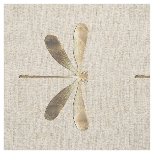 Linen Gold Dragonfly  Pattern Fabric (Swatch)