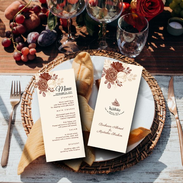 Linen gold glitter watercolor floral Islamic Wedd Menu (Creator Uploaded)
