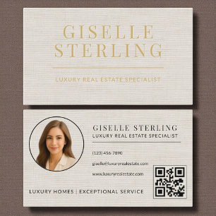Linen Gold Real Estate Agent QR Code Photo Business Card