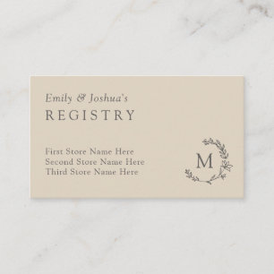 Linen & Grey Floral Wreath Monogram Registry Enclosure Card