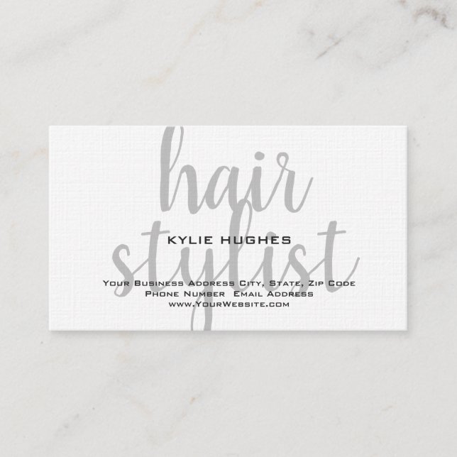 Linen Handwritten Hair Stylist Professional Business Card (Front)