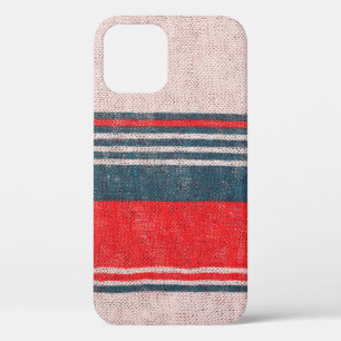 Linen knitwear texture with red print stripes iPhone 12 case