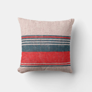Linen knitwear texture with red print stripes  cushion
