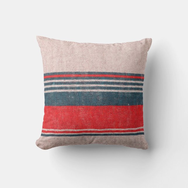 Linen knitwear texture with red print stripes  cushion (Front)