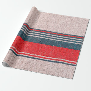 Linen knitwear texture with red print stripes wrapping paper