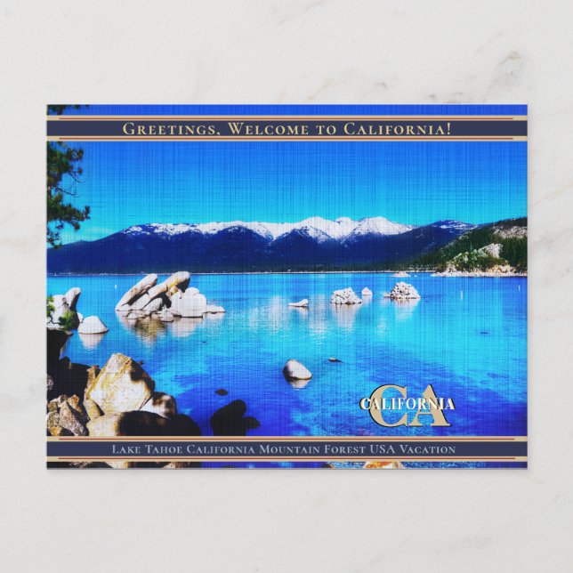 linen- Lake Tahoe California Mountain Forest Usa  Postcard (Front)