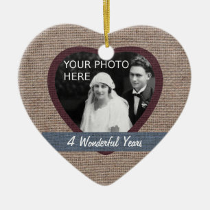 "Linen" Look 4th Wedding Anniversary Ornament