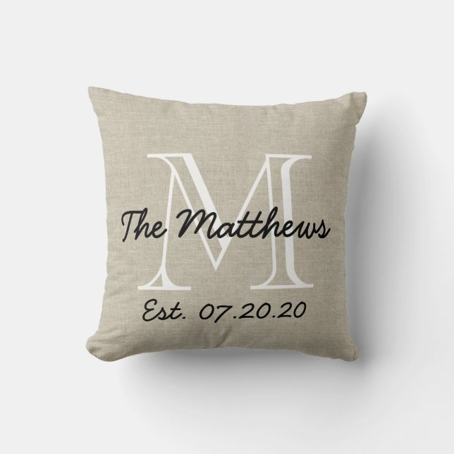 Linen Look Custom Family Monogram Cushion (Front)