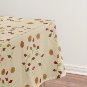 Linen Look Flowers Leaves Pattern Tablecloth