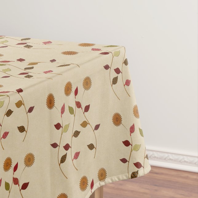 Linen Look  Flowers Leaves Pattern Tablecloth (In Situ)