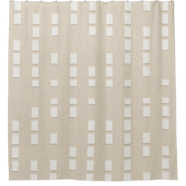 Linen Look Geometric Blocks Pattern Shower Curtain (Front)