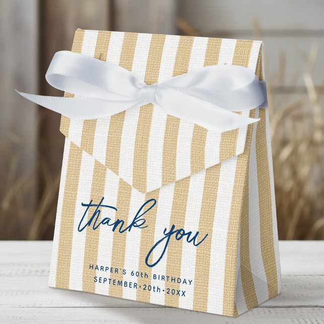 Linen Look Striped Birthday Thank You Gold Party Favour Box (Creator Uploaded)