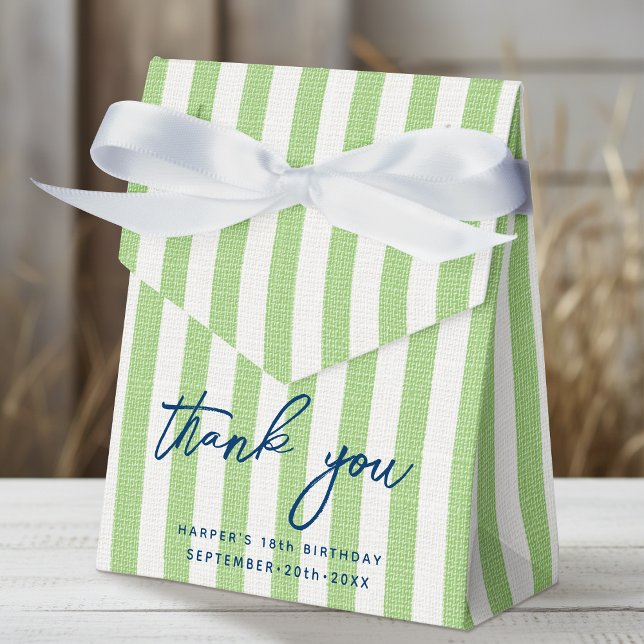 Linen Look Striped Birthday Thank You Green Party Favour Box (Creator Uploaded)