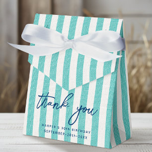 Linen Look Striped Birthday Thank You Mint Party Favour Box