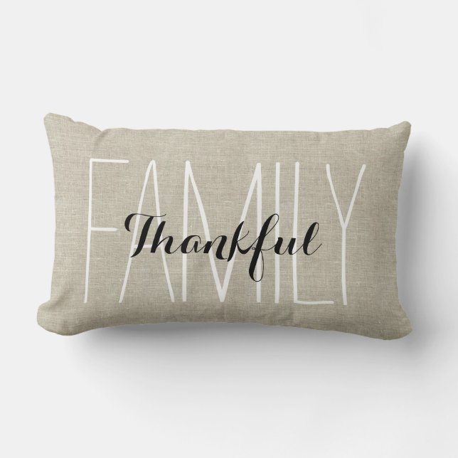 Linen Look Thankful Family Personalised Keepsake Lumbar Cushion (Front)