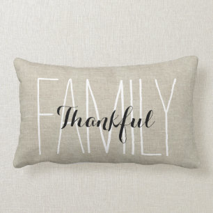 Linen Look Thankful Family Personalised Keepsake Lumbar Cushion
