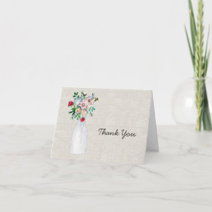 Linen Look Vintage Inspired Wedding Thank You Card