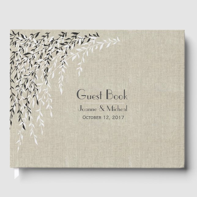 Linen Look Willow Branches Wedding Guest Book (Front)