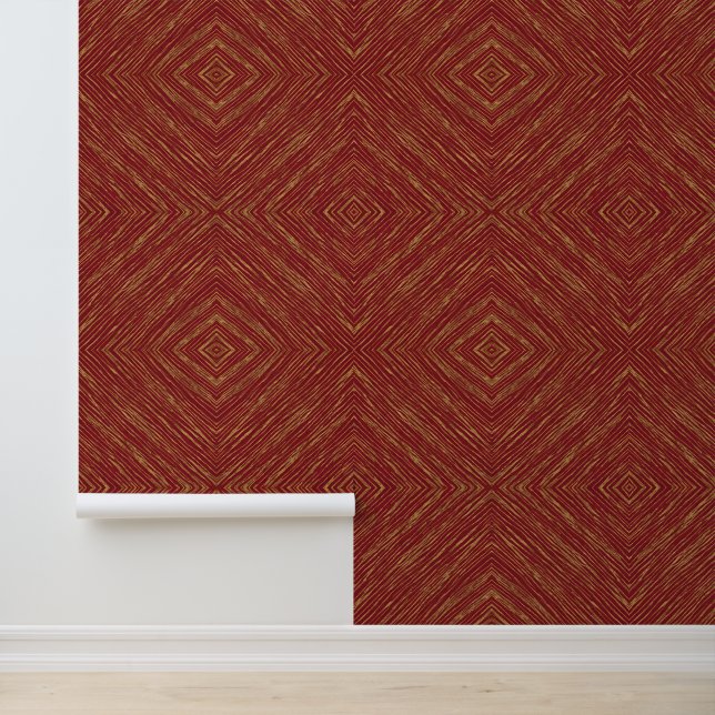 Linen Luxury Modern Burgundy Gold Collection Wallpaper (Application)