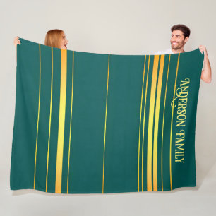 Linen Luxury Modern Green Gold Texture Collection Fleece Blanket