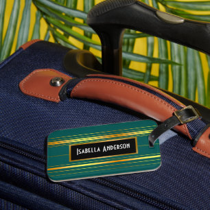 Linen Luxury Modern Green Gold Texture Collection Luggage Tag